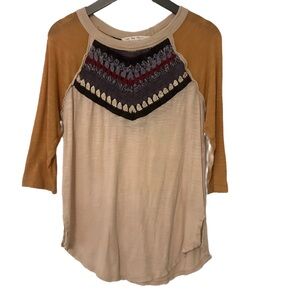 We The Free Tan and Brown 3/4 Sleeve Top